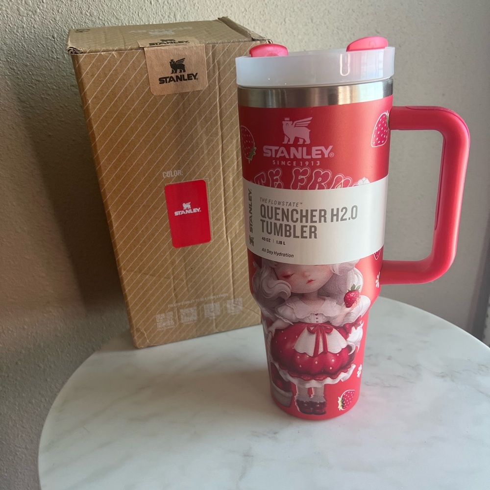 Stanley Quencher Tumbler with Red and White Design “strawberry inspired.”